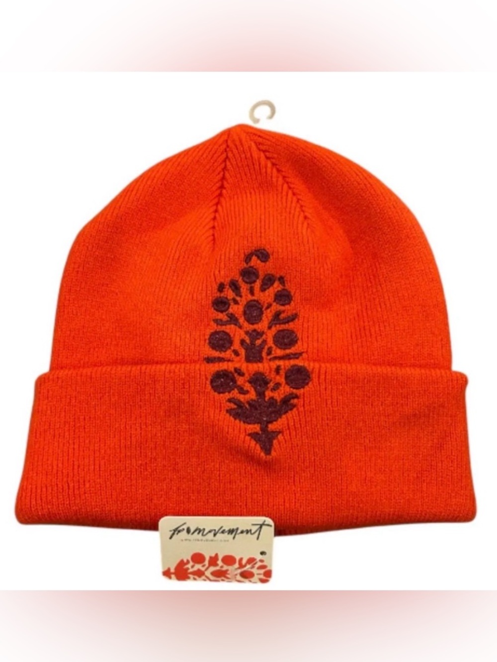 NWT FP Movement Iconic Embroidered Buti Beanie in Fiery Red
